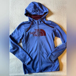 North Face women’s XS zip up hoodie, periwinkle with maroon/purple
